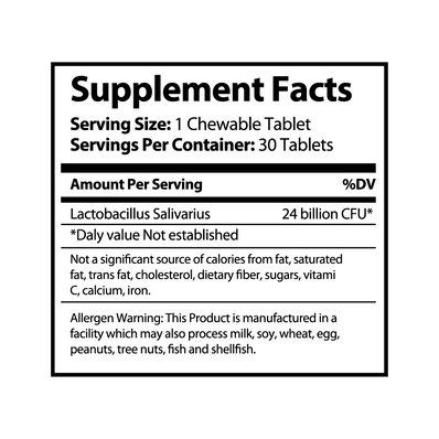 GeneomX Probiotics L Salivarius 24 billion CFU supplement bottle with 30 chewable tablets for gut and immune health.
