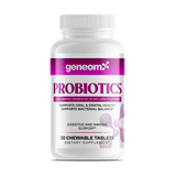 GeneomX Probiotics L Salivarius 24 billion CFU supplement bottle with 30 chewable tablets for gut and immune health.
