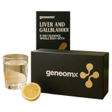 GeneomX liver and gallbladder detox cleanse kit with a glass of water and lemon, designed for holistic health.